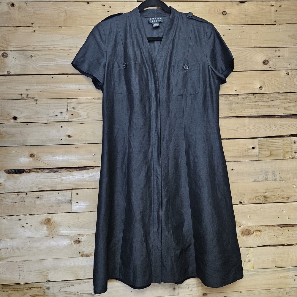 Spenser Jeremy Dress 12 Vintage Silk Linen Blend A-Line Black Classic Safari